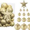 Outus 61 Pcs Glitter Christmas Ball Tree Ornament Set Shatterproof Hanging Ornaments Ball Bulk Plastic Xmas Tree Star Topper for Holiday Wedding Birthday Party Decorations(Gold)