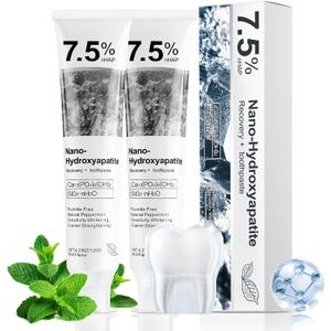 2 x 7.5% Nano Hydroxyapatite Toothpaste Helps Remineralize, Protects Enamel, Dentist-Formulated Whitening Toothpaste for Sensitive Teeth, Natural Peppermint, Fluoride-Free (2Pack, Natural Peppermint)