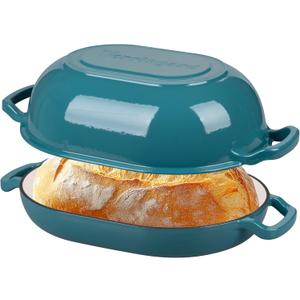 VORRINGARD Enameled Cast Iron Sourdough Bread Oven, Dutch Oven, Loaf Cast Iron Bread Pan for Homemade Bread Baking, Meatloaf Pan with Lid, 7QT, Bluegreen
