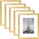 upsimples 8x10 Picture Frame Set of 5, Display Pictures 5x7 with Mat or 8 x 10 Without, Wall Gallery Photo Frames, Gold