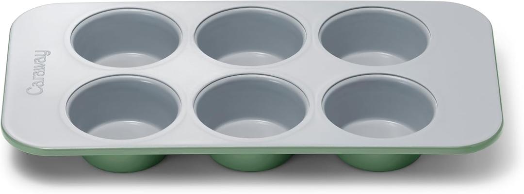 Caraway Nonstick Ceramic 6 Cup Muffin Pan  Non-Toxic, PTFE & PFOA Free  Oven Safe  Aluminized Steel Core  Small Muffin Pan for Baking Cupcakes, Muffins & More - Sage