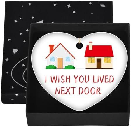 Friendship Gifts for Women Friends I Wish You Lived Next Door Ornament Keepsake Ceramic for BFF Bestie Soul Sister Daughter Birthday Christmas Graduation Long Distance Friendship Pack of 4