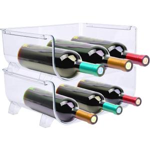 Vdomus Plastic Wine Rack for Refrigerator - Stackable Storage for 3 Bottles - 14.8 x 17.1 inches, Set of 2 - Ideal for Kitchen, Dining Room, Pantry, and Bar - Wine Organizer - Transparent