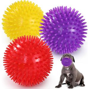 VITEVER 3 Colors 4.5 Heavy Duty Squeaky Dog Toy Balls for Medium Large Dogs, Dog Chew Toys for Teething, Spiky Balls for Aggressive Chewers, Durable Toys for Teeth Cleaning and Training