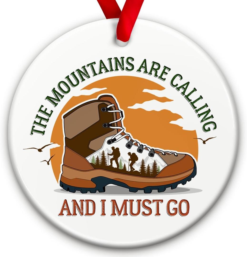 2 x SOL VIBES Hiking Christmas Ornament - Mountains are Calling Decorations, Hiker Boot Ornament - Nature Lover Holiday Decor, Outdoorsman Keepsake, Xmas Gift Ideas for Hikers, Campers, Travelers