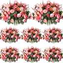 Geosar 8 Pcs Rose Artificial Flowers Fake Flowers Bouquet 21 Heads Silk Faux Floral Bundles with Stem for Home Bridal Wedding Arrangements Table Centerpieces Party Decor (Pink)