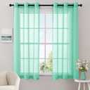 MIULEE Solid Color Sheer Curtains 63 Inches Long 2 Panels Set - Elegant Lightweight Grommet Light Filtering Window Voile Panels/Drapes/Treatment for Bedroom Living Room W42 x L63 Inch, Aqua