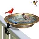Deck Mounted Bird Bath for Outside,Detachable Birdbath Bowl with Sturdy Clamp,Easy Setup Outdoor Bird Feeder for Verandahs Garden Patio Lawn Decoration 11.4 in.Antique Bronze