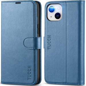 TUCCH Wallet Case for iPhone 14 Plus 6.7", Magnetic PU Leather Stand Flip Cover with 4 Card Slots [RFID Blocking] Folio [TPU Shockproof Interior Case] Compatible with iPhone 14 Plus, Lake Blue