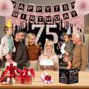 75th Birthday Decorations for Women,32PCS 75th Birthday Party Decorations,Including Backdrop, Crown, Sash, banner, Hanging Swirl,Cake Topper,balloons,Paper Fans,Anniversary Card and paper fans
