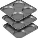 Tiawudi Muffin Top Pan, 4-Cup Hamburger Bun Pan, Large Whoopie Pies Pan, Non-Stick Bakeware for Eggs, Cornbread, Small Cake Layers and Drop Cookies, Set of 3 (Gray)