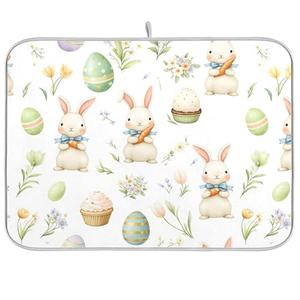 Easter Bunny Eggs Dish Drying Mat for Kitchen Counter Cakes Carrot Dry Dishes Pads Mats Microfiber Drainer Mats Tableware Protector Countertop 16 X 18 in