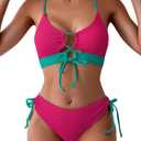 B2prity Women's Sexy Bikini Set Color Block Lace Up 2 Piece Bathing Suit Tie Side Swimsuit (Large)