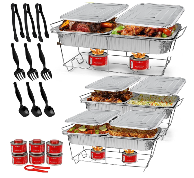 Large Full Size 33-Pcs Disposable Chaffing Buffet with-Covers, Utensils, Fuel Cans – Premium Chafing Dish Set for Events, Parties, Catering