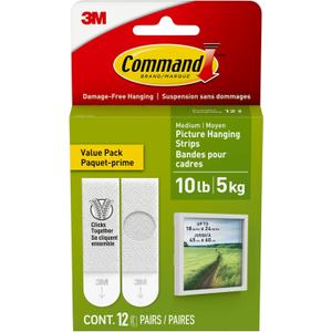 3M Command Picture Hanging Strips, 4 Pairs Hold 12 lbs, Hang Damage-Free, Create Gallery Walls, 12 Pairs (24 Strips, Value Pack, Hangs 3-6 Frames (17204-12ES) (White)
