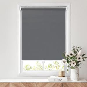 LazBlinds No Tools No Drill Cordless Roller Shades, 100% Blackout Roller Blinds for Windows, Thermal Insulated UV Protection Waterproof Roll Up Window Blinds and Shades, 20'' W x 72'' H, Grey