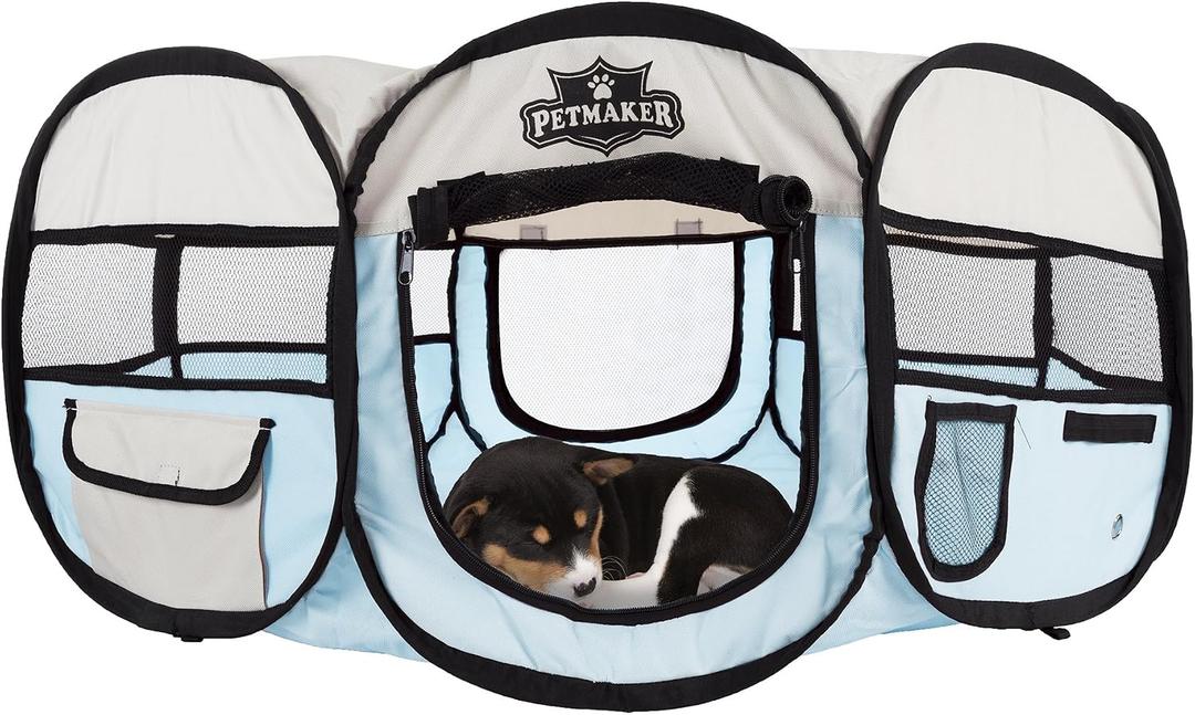 Pet Playpen - 33x15 Pop-Up Dog Kennel with Carry Bag - Portable Play Pen for Dogs, Cats, Rabbits, and Small Animals up to 25lbs by PETMAKER (Blue)