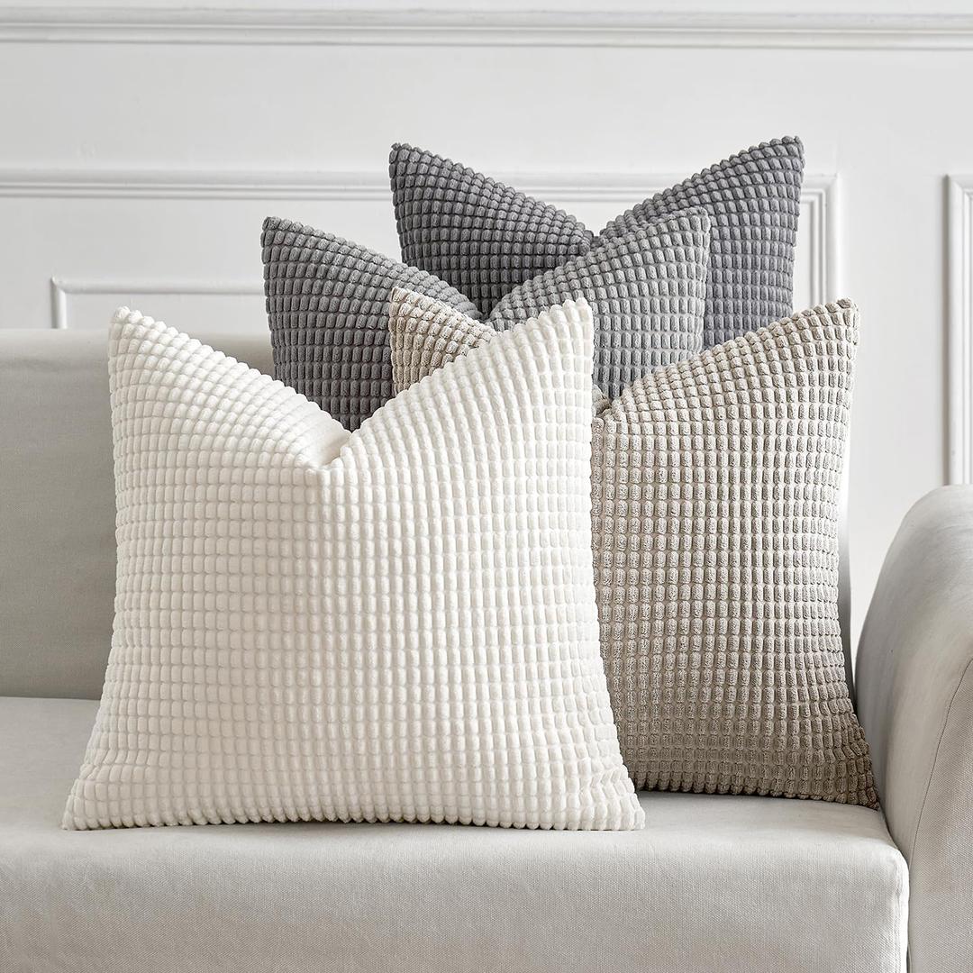 MIULEE Timeless Neutral Euro Sham Pillow Covers 24x24 Set of 4 Mid Century Modern Grey Throw Pillows Rustic Corduroy Couch Pillowcases Nordic Home Decor for Sofa Living Room Bed