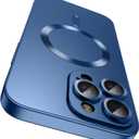 Magnetic for iPhone 16 Pro Max Case [Compatible with MagSafe][Built-in Camera Lens Protector] Slim Soft Silicone Bumper Shockproof Metallic Luster Phone Case (Blue)