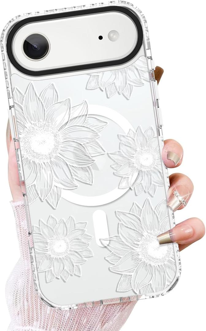 OOK Clear Floral case for iPhone Air Case, Cute Sunflower Floral Blooms DesignSoft TPU Bumper Hard PC Shockproof Protective for Women Girls Slim Phone Cover - White Flower