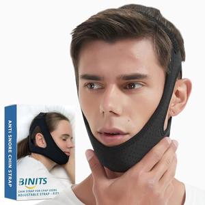 Chin Strap for CPAP User - Adjustable Snore Stopping Device Face Mask Bandage Keeping Mouth Closed - Better Night's Sleep No Dry Mouth Nasal Breathing (Black)