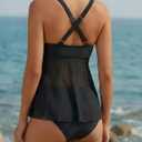 BMJL Women's Mesh Tankini Set with Ruched Bust Flowy Elegant Tummy Control Swimsuit Supportive Two Piece Bathing Suit (Black). XL Size