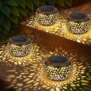Solar Lantern Outdoor Patio Decor: 4 Pack Solar Lanterns Outdoor Waterproof, Hollow Out Retro Metal Solar Lights, Yard Porch Garden Balcony Indoor Desk Bedroom Tabletop Decorations, 2 Lighting Colors