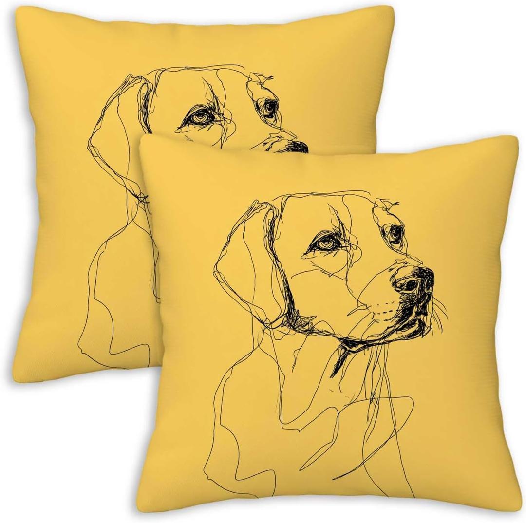 Yellow Throw Pillow Covers 18x18 Set of 2, Dog Cushion Covers, Decorative Square Pillowcases for Couch, Bedroom, Living Room