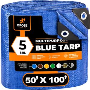 Better Blue Poly Tarp 50' x 100' - Multipurpose Protective Cover - Lightweight, Durable, Waterproof, Weather Proof - 5 Mil Thick Polyethylene - by Xpose Safety