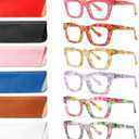 6 Pack Reading Glasses for Women Blue Light Blocking Computer Square Readers with Spring Hinge (Mix Color-6, 2.75, x)