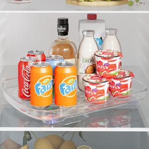 Clear Lazy Susan Organizer for Refrigerator Rectangular Fridge Turntable Organizers and Storage Pull Out & 360Rotating for Cabinet, Pantry, Kitchen, Table, Bathroom (1-Pack 13.7"x10.2")