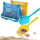 Beach Mesh Shovel with Beach Mesh Bag Beach Shell Bags for Holding Beach Shell, Toys Kids Filter Sand Scooper for Picking Up Shells Shark Tooth Sifter Dipper Beach Toys Accessories (Yellow+blue)