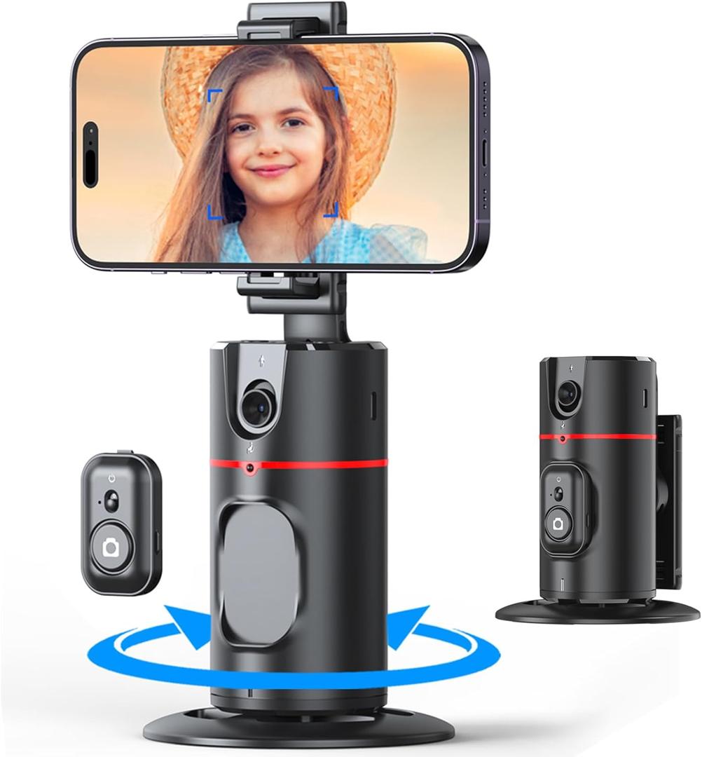 MQOUNY Auto Tracking Phone Holder,360 Rotation Phone Camera Mount Smart Shooting Tracking Holder with Remote Selfie Stick for iPhone Android Stabilizer Shooting Live,No App,Rechargeable (Black)