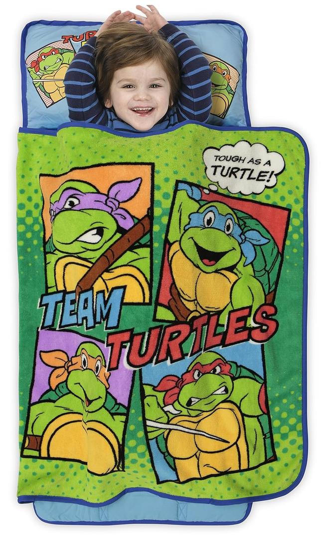 Teenage Mutant Ninja Turtles Toddler Nap-Mat - Includes Pillow and Plush Blanket  Great for Boys and Girls Napping at Daycare, Preschool, Or Kindergarten - Fits Sleeping Toddlers and Young Children