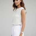 Women Eyelet Tank Tops Floral Casual Round Neck Sleeveless Summer Tops Trendy Basic Cute Plain Tanktops (Beige, S)