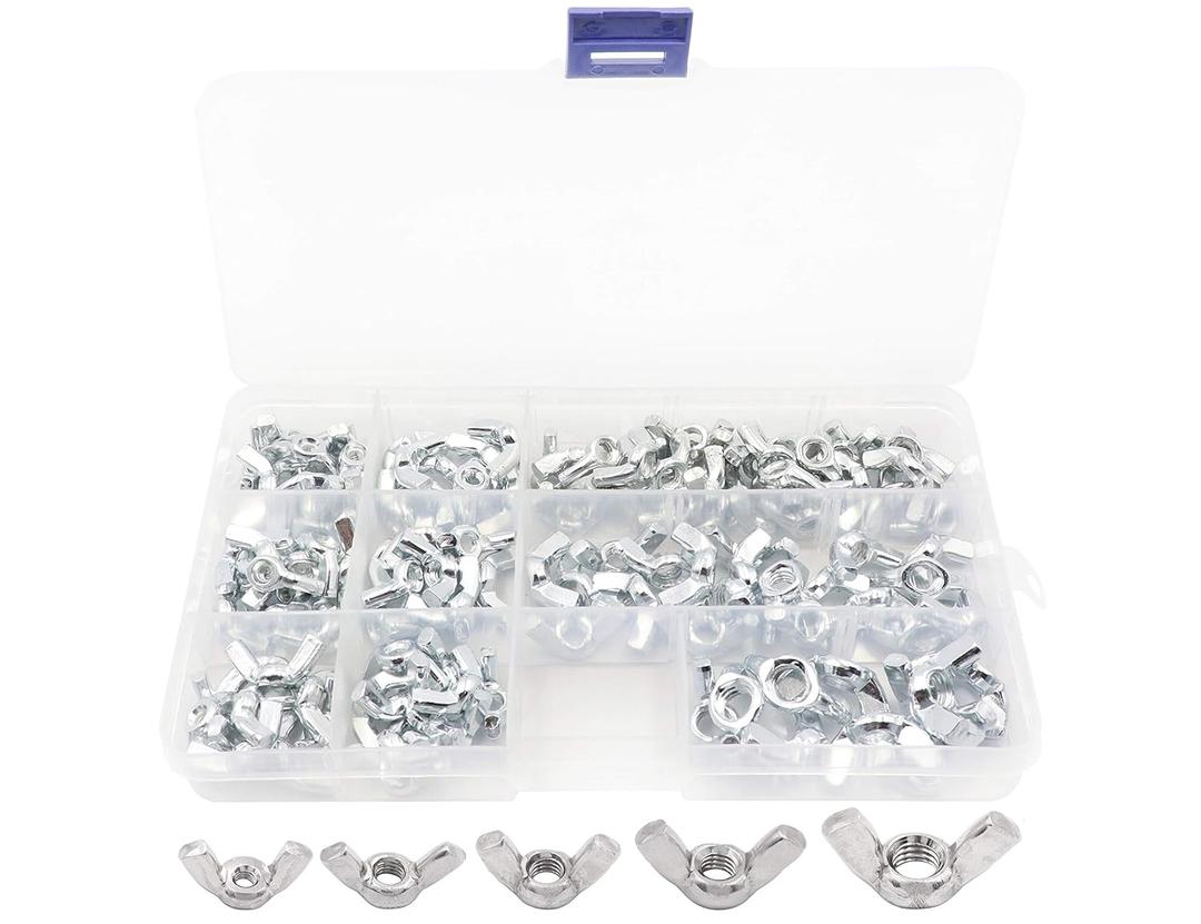 LBY 120pcs Wing Nut Assortment Kit, M3/M4/M5/M6/M8 Butterfly Wing Nuts, Hand-Twist Tighten Ear Nuts, 5 Sizes, Carbon Steel, Galvanized