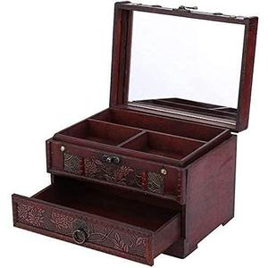 Wooden Jewelry Box with Mirror, Classical Wood Jewlery Box Jewelery Storage Box Case Holder Jewellery Chest Organizer with Drawer Mom Gifts Mothers Day Gift for Women Girls Ring Necklace Earring
