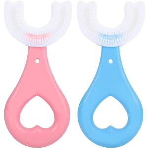 LandVK's U Shaped Toothbrush for Kids Manual Whitening Toothbrush Silicone Brush Head for Kids Children Infant Toothbrush For 2-6 Years Mouth-Cleaning (Multicolor, Pack of 2)