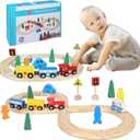33Pcs Magnetic Wooden Train Set - Expandable Tracks Fit Thomas Brio - Educational Toy Fosters Imagination, Creativity, Logical Thinking, Ideal Birthday for Toddlers Kids Ages 3-6