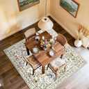 5x5 Living Room Area Rug Washable: Floral Non-Slip Mats for Indoor Floor Entryway Dining Room Bedroom - Soft Thin Carpet for Vintage Neutral Home Decor (5ft Square, Beige)