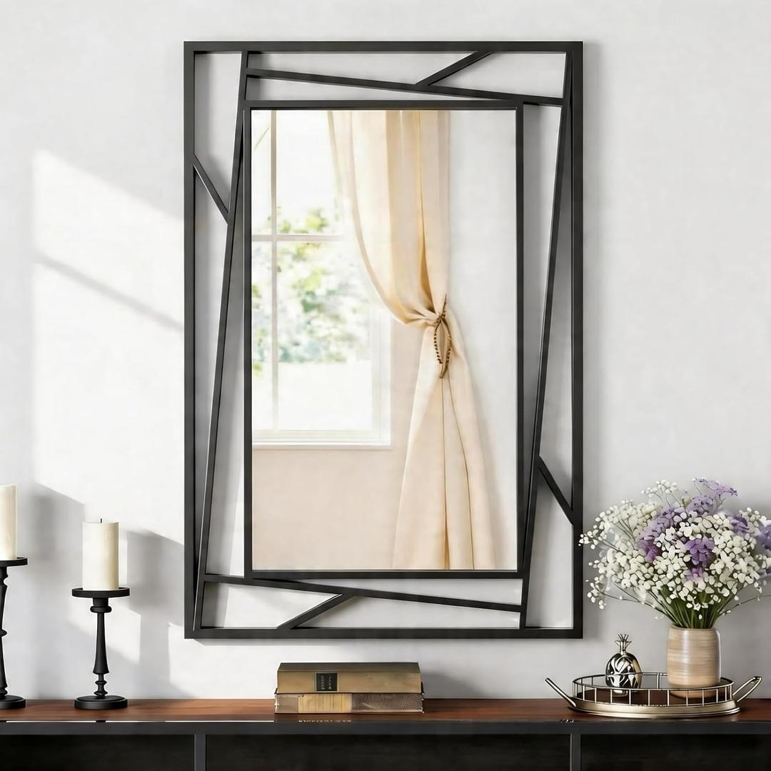 Rectangular Wall Mirror - 36''X24'' Matte Black Metal Framed Farmhouse Bathroom Mirrors for Bedroom Entryway Living Room, Hang Horizontally or Vertically