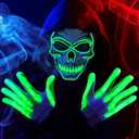 JOYIN Halloween LED Skull Mask with Light Up Gloves, Green LED Light up Skeleton and Scary Glow in The Dark Mask for Adult Men Women Halloween Cosplay Costumes Accessory Party Dress Up