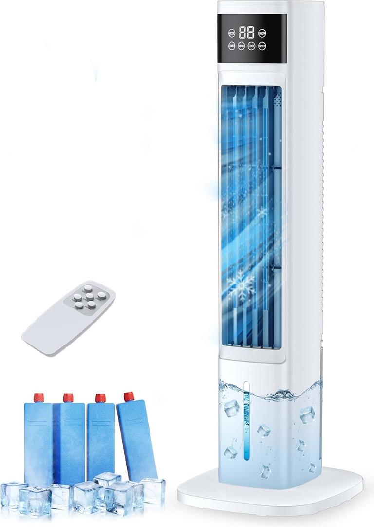Evaporative Air Cooler, 3-in-1 Portable Air Conditioners for Room, 4 Modes 3 Speeds, Fast Cooling Portable AC Unit/24H Timer, Remote Oscillating Tower Fan, Quiet Swamp Cooler for Bedroom Office