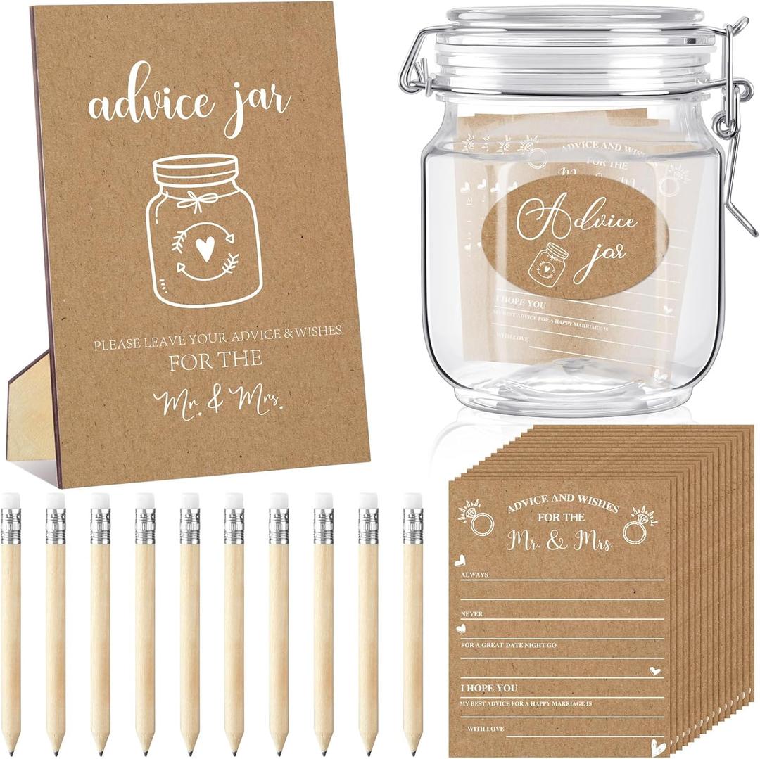 Jetec 74 Pcs Advice and Wishes for the Mr and Mrs 60 Pcs Wedding Advice Cards Advice and Wishes Jar Box Bridal Shower Advice and Wishes Cards for Bride and Groom Bridal Shower Decor(Kraft Style)