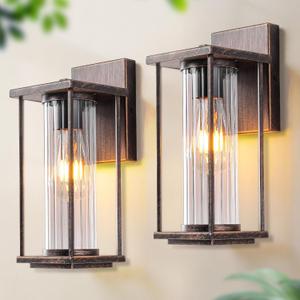 Outdoor Wall Light for House, Large Exterior Waterproof Lanterns, Sensor Wall Sconce Lamp, Waterproof Anti Rust Outside Coach Lights for House, Doorway, Garage (2 Pack Distressed Brown)