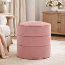 HomePop 18" Storage Round Ottoman - Blush Pink Velvet, 17.5"D x 17.5"W x 18"H