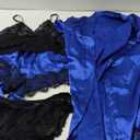 WDIRARA Women' Silk Satin Pajamas Set 4pcs Lingerie Floral Lace Cami Sleepwear with Robe Medium