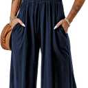 Dokotoo Women's Casual Loose Overalls Jumpsuits One Piece Sleeveless Wide Leg Long Pant Rompers With Pockets (Blue, XXL)