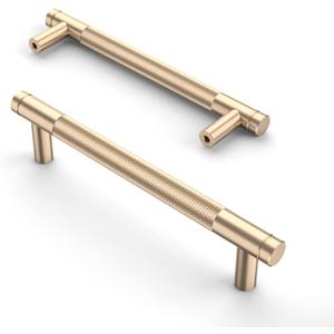 Asidrama 10 Pack 5 Inch(128mm) Gold Cabinet Pulls Knurled Cabinet Handles Cupboard Handles Kitchen Cabinet Hardware for Cupboard Drawer Pulls (5" Hole Center)