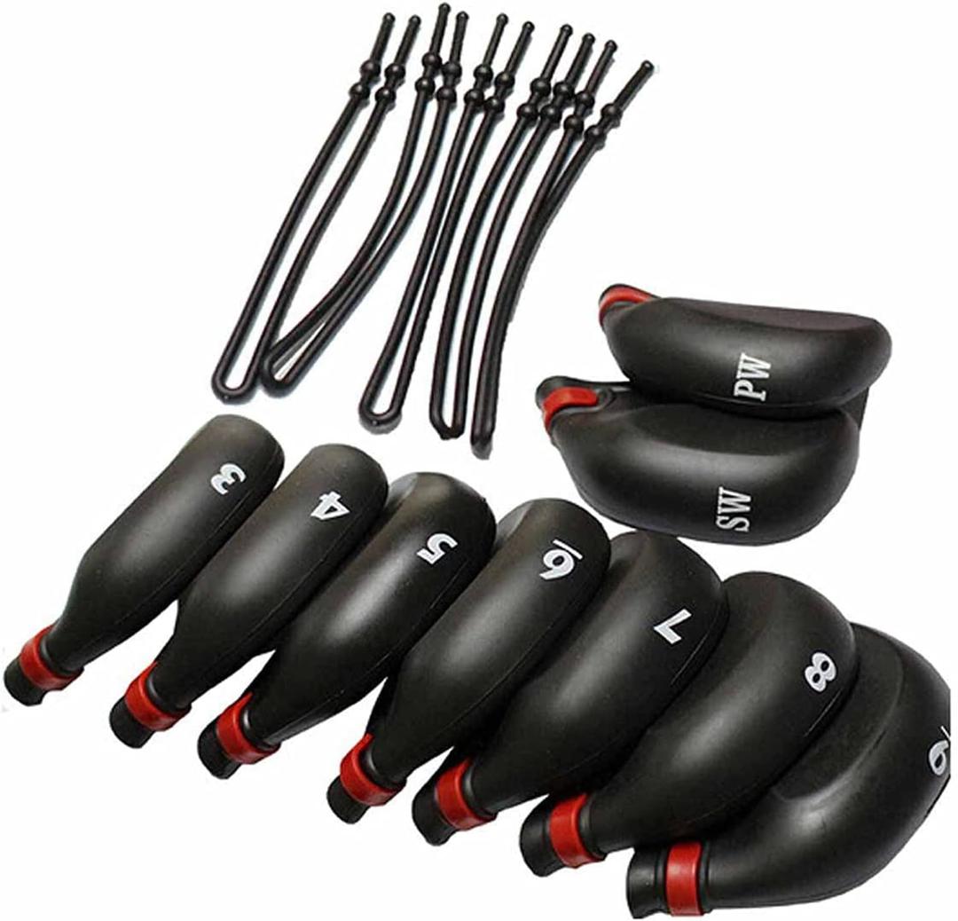 Golf Iron Covers, 9Pcs/Set GLOOF Golf Head Covers Black Silicone Rubber Golf Club Head Covers Fit All Brands